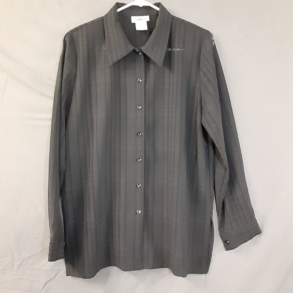 Clara S Woman's Top Size SMALL, Black, Sheer, Button up, Collar & Long Sleeve